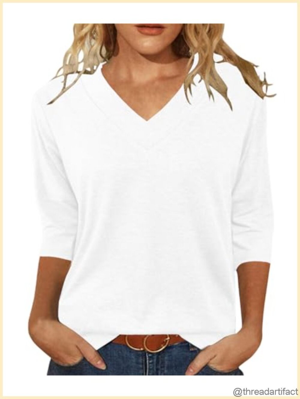 Womens 3/4 Sleeve V Neck Tunic Top Casual Loose Fit Summer Shirt